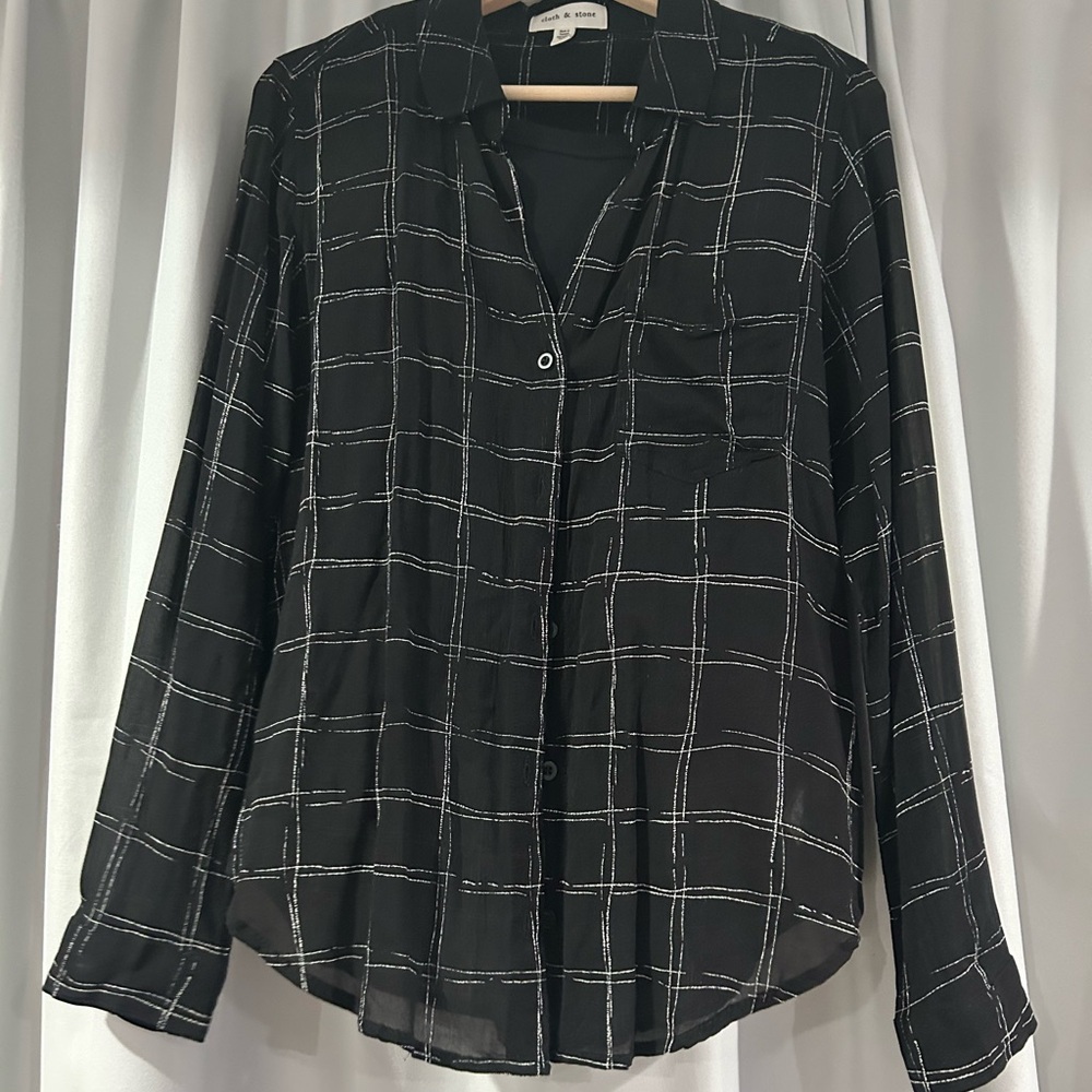 cloth & stone Black Windowpane Button-Down Shirt